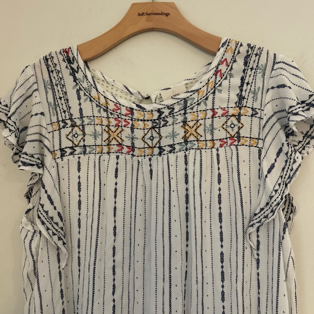 Knox Rose Boho Embroidered Blouse Flutter Sleeve Plus XXL Lightweight Lace - Picture 2 of 11